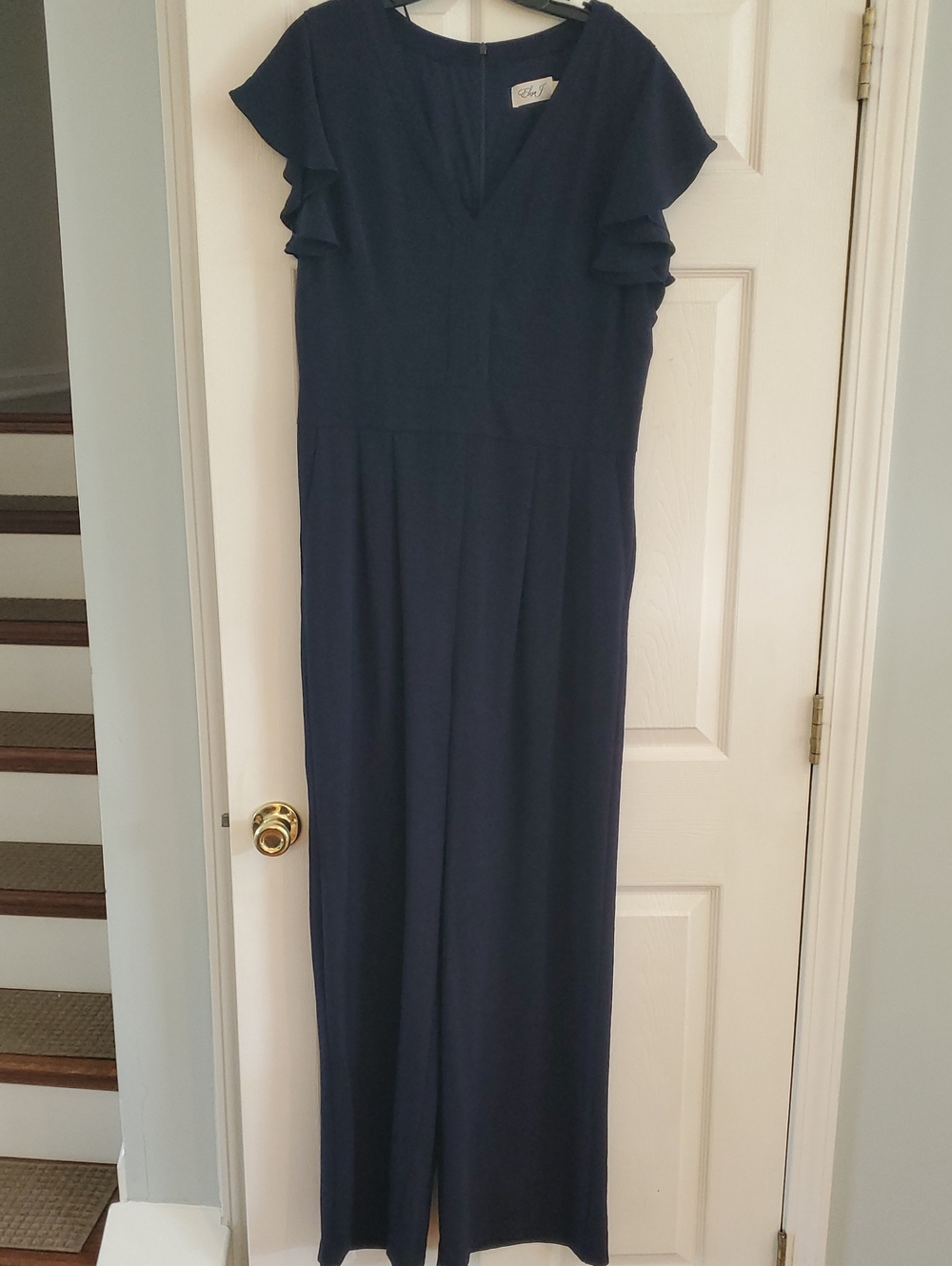 Eliza J Navy Blue Jumpsuit With Flutter Sleeves